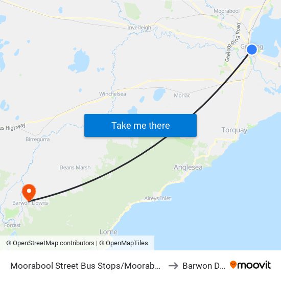 Moorabool Street Bus Stops/Moorabool St (Geelong) to Barwon Downs map