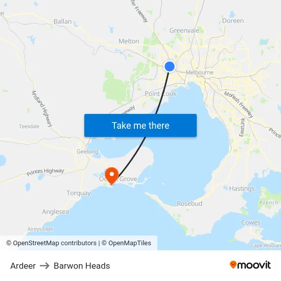 Ardeer to Barwon Heads map