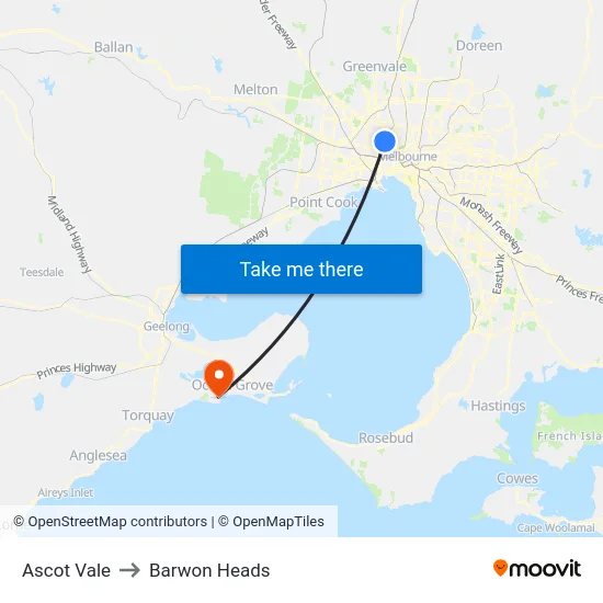 Ascot Vale to Barwon Heads map
