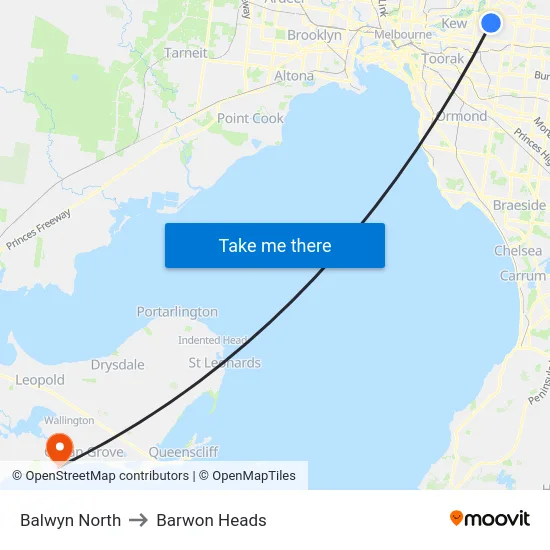 Balwyn North to Barwon Heads map