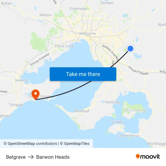 Belgrave to Barwon Heads map
