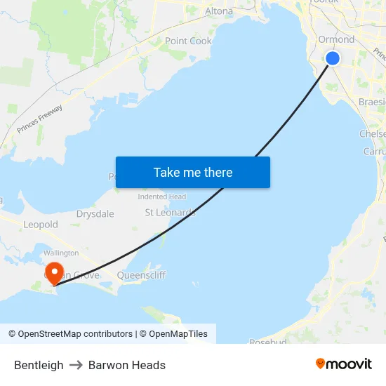 Bentleigh to Barwon Heads map