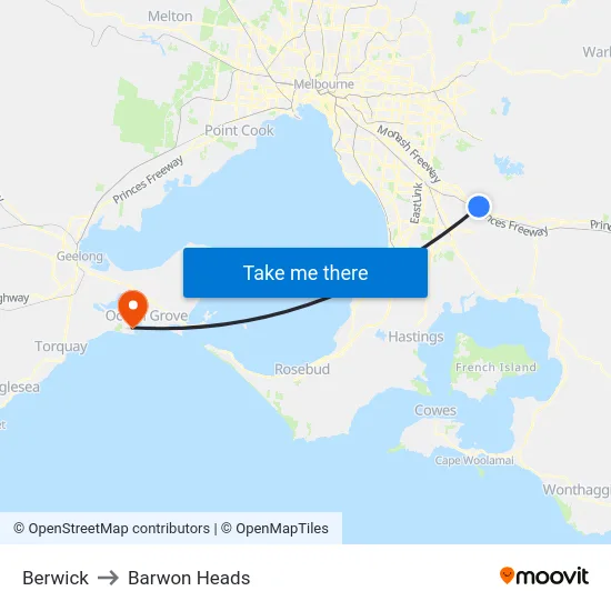 Berwick to Barwon Heads map