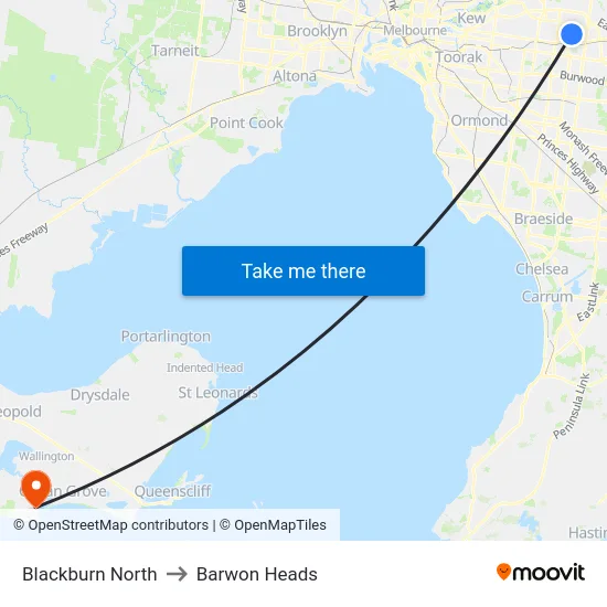 Blackburn North to Barwon Heads map