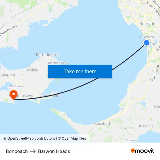 Bonbeach to Barwon Heads map