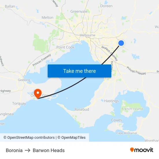 Boronia to Barwon Heads map