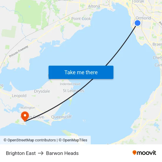 Brighton East to Barwon Heads map
