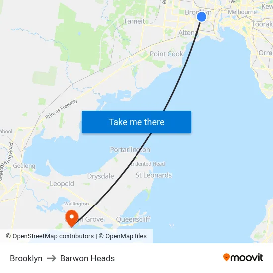 Brooklyn to Barwon Heads map