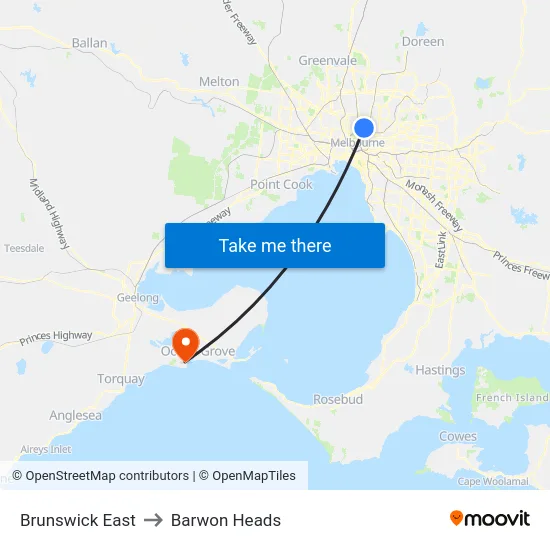 Brunswick East to Barwon Heads map