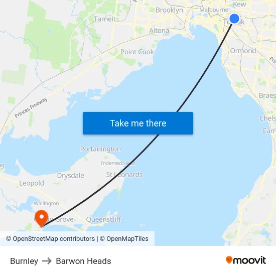 Burnley to Barwon Heads map