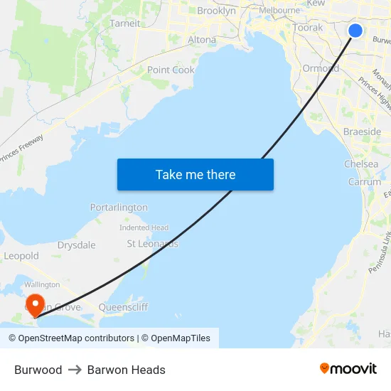 Burwood to Barwon Heads map