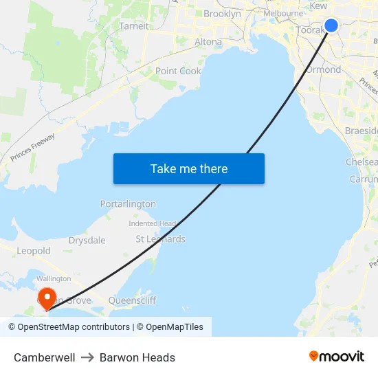 Camberwell to Barwon Heads map