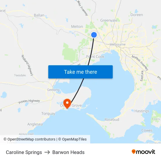 Caroline Springs to Barwon Heads map