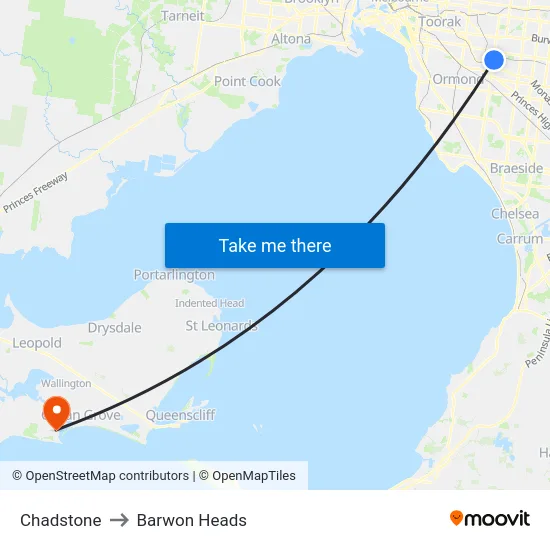 Chadstone to Barwon Heads map