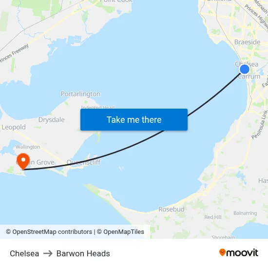 Chelsea to Barwon Heads map