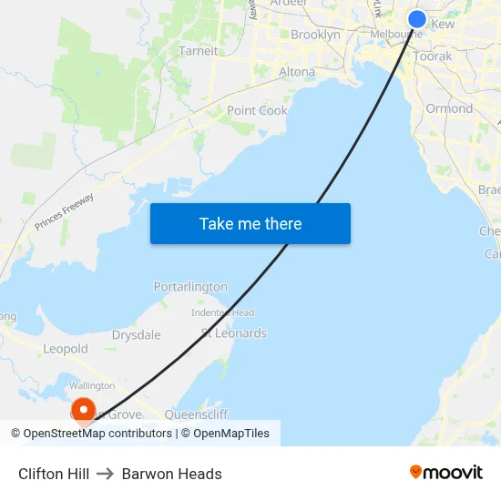 Clifton Hill to Barwon Heads map