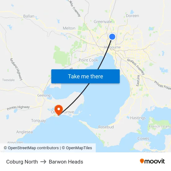 Coburg North to Barwon Heads map