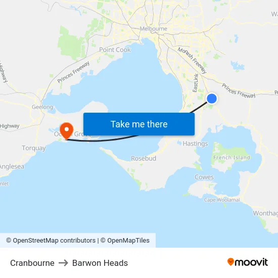 Cranbourne to Barwon Heads map