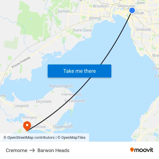 Cremorne to Barwon Heads map