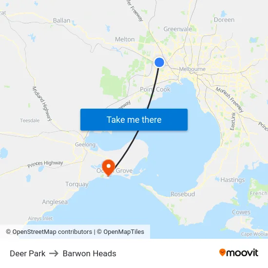 Deer Park to Barwon Heads map