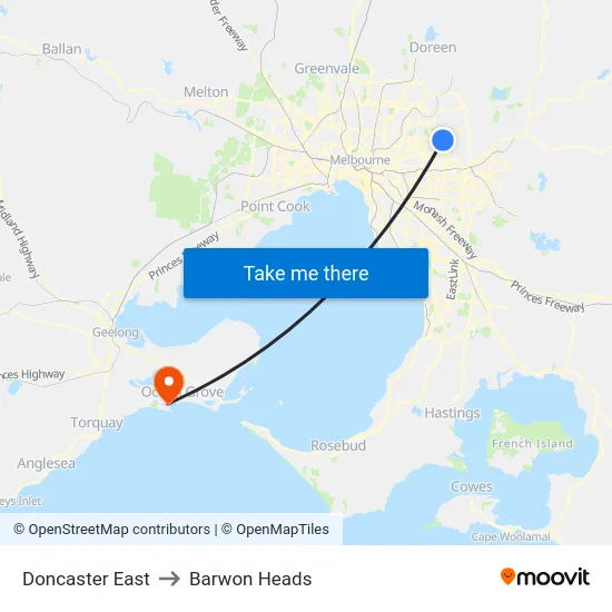 Doncaster East to Barwon Heads map