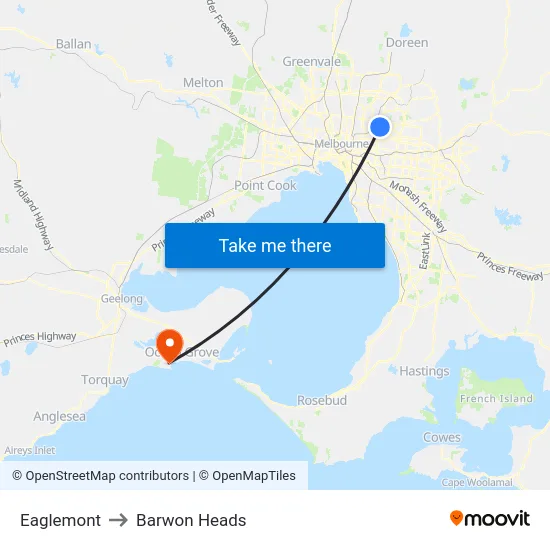 Eaglemont to Barwon Heads map