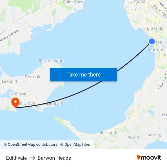 Edithvale to Barwon Heads map