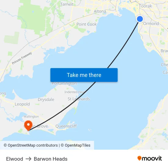 Elwood to Barwon Heads map