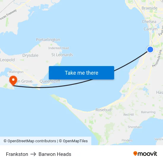 Frankston to Barwon Heads map