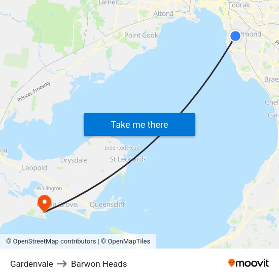 Gardenvale to Barwon Heads map