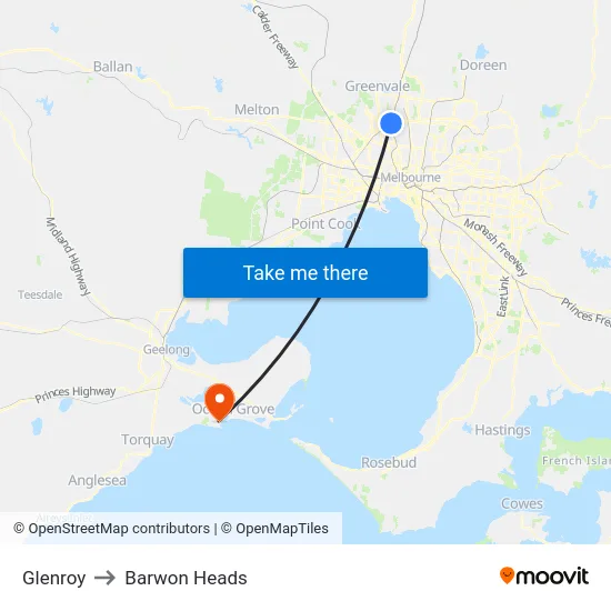 Glenroy to Barwon Heads map
