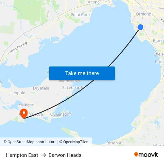 Hampton East to Barwon Heads map