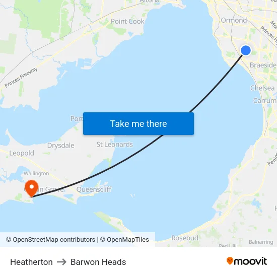 Heatherton to Barwon Heads map