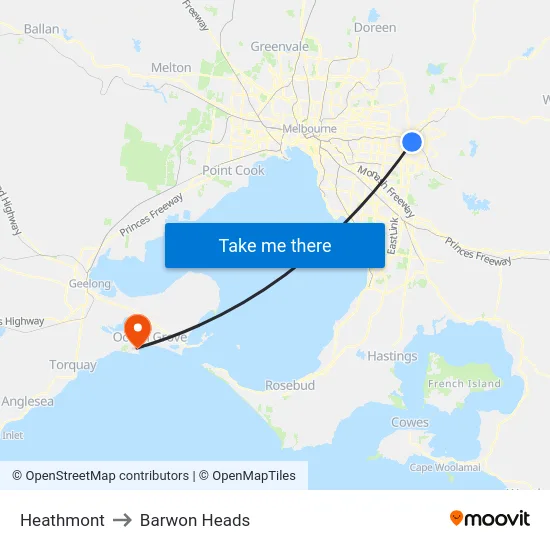 Heathmont to Barwon Heads map