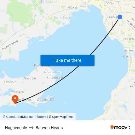 Hughesdale to Barwon Heads map
