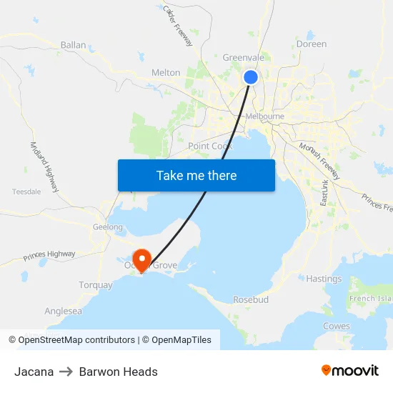 Jacana to Barwon Heads map
