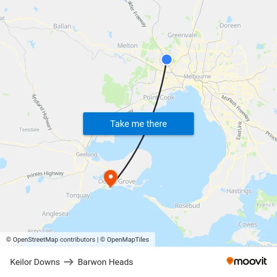 Keilor Downs to Barwon Heads map