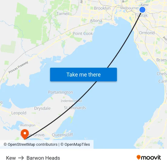 Kew to Barwon Heads map