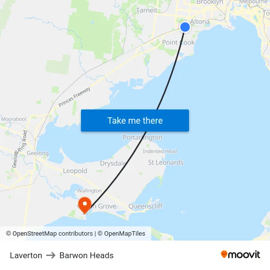 Laverton to Barwon Heads map