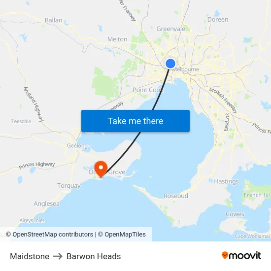 Maidstone to Barwon Heads map