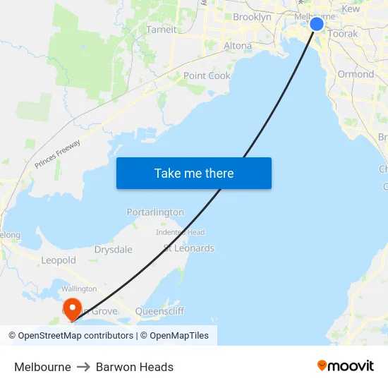 Melbourne to Barwon Heads map