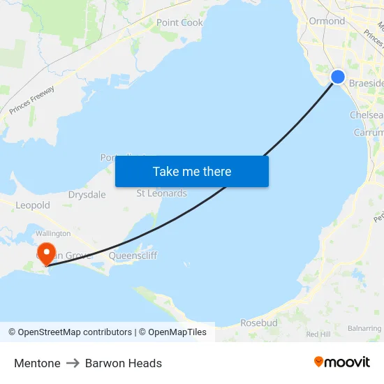 Mentone to Barwon Heads map