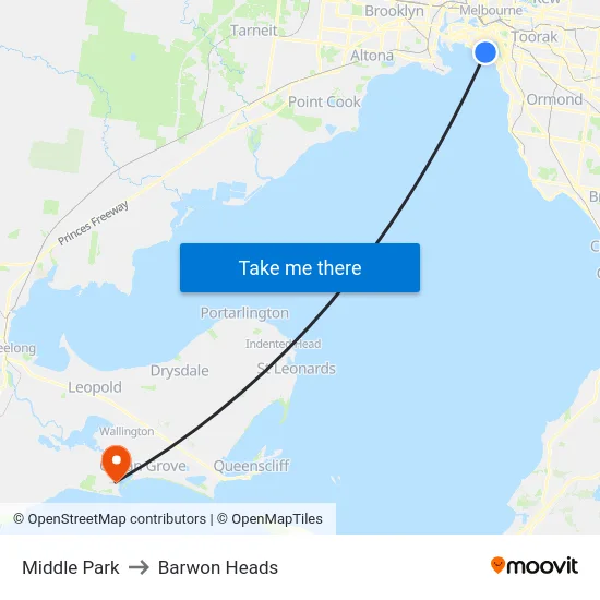 Middle Park to Barwon Heads map
