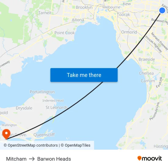 Mitcham to Barwon Heads map