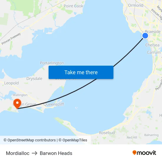 Mordialloc to Barwon Heads map
