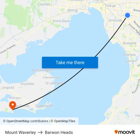 Mount Waverley to Barwon Heads map