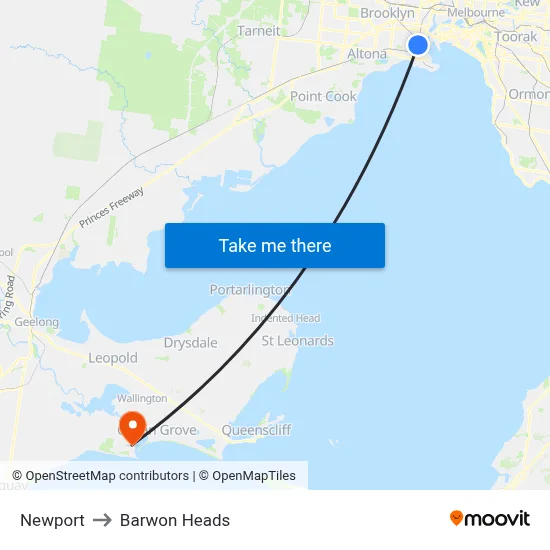 Newport to Barwon Heads map