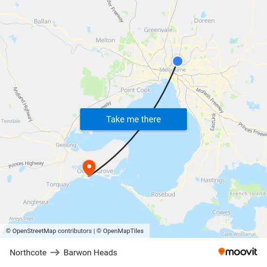 Northcote to Barwon Heads map