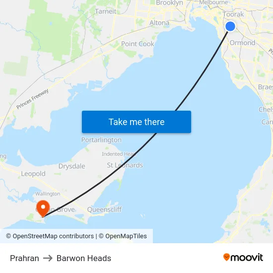 Prahran to Barwon Heads map