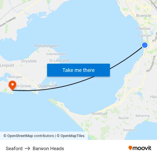 Seaford to Barwon Heads map